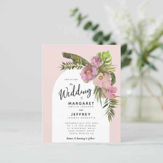 熱帯フローラアーチバジェット夏の結婚式の招待 (スタンド正面)