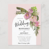 熱帯フローラアーチバジェット夏の結婚式の招待 (正面)