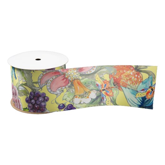 熱帯フローライエローバタフライオリエンタルガーデン サテンリボン (リール)