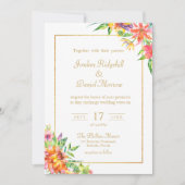 熱帯フローラウォーターカラーシック結婚夏 招待状 (正面)