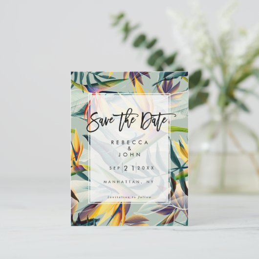 熱帯フローラエキゾチック結婚式をデートカードを保存 案内ポストカード (スタンド正面)