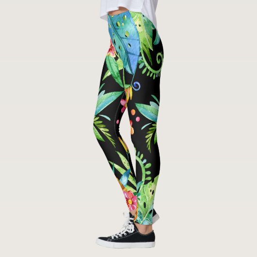 熱帯フローラエキゾチック黒レギンス レギンス (左)