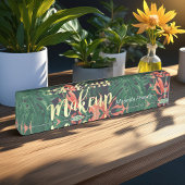 熱帯フローラエレガント金ゴールドスクリプトメイクアップサロン デスクネームプレート