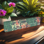 熱帯フローラエレガント金ゴールドスクリプトメイクアップサロン デスクネームプレート