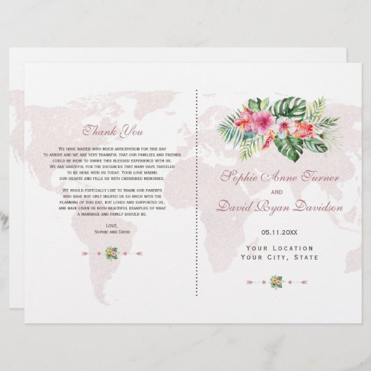 熱帯フローラエレガント金ゴールド世界地図プログラム (正面/裏面)