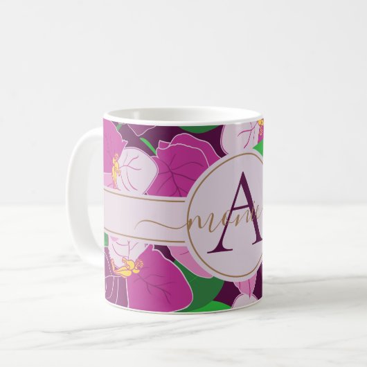熱帯フローラエレガント金ゴールド名モノグラム コーヒーマグカップ (正面左)