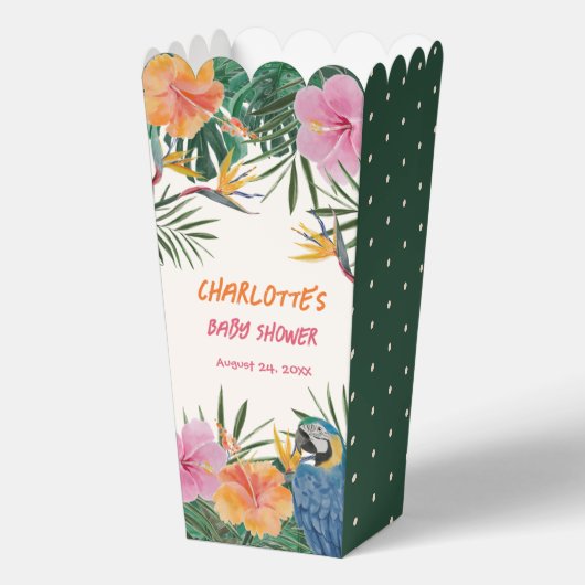 熱帯フローラオウム水色ドット赤ちゃんシャワー フェイバーボックス (正面)