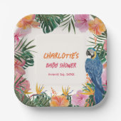熱帯フローラオウム水色ベビーシャワー ペーパープレート (正面)