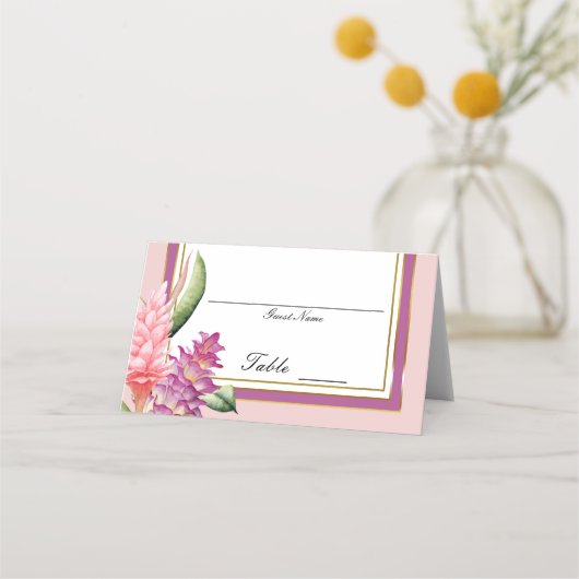 熱帯フローラオーキッドパープルピンクテーブル番号 プレイスカード (裏面)