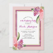 熱帯フローラオーキッドパープルピンク誕生日パーティー 招待状 (正面)