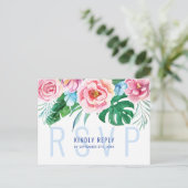 熱帯フローラカラフルパーム葉ウェディングRSVP ポストカード (スタンド正面)