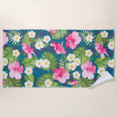 熱帯フローラカラフル水ガーリー色パターン ビーチタオル (正面)
