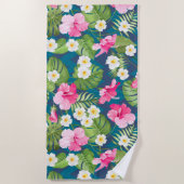 熱帯フローラカラフル水ガーリー色パターン ビーチタオル (正面)