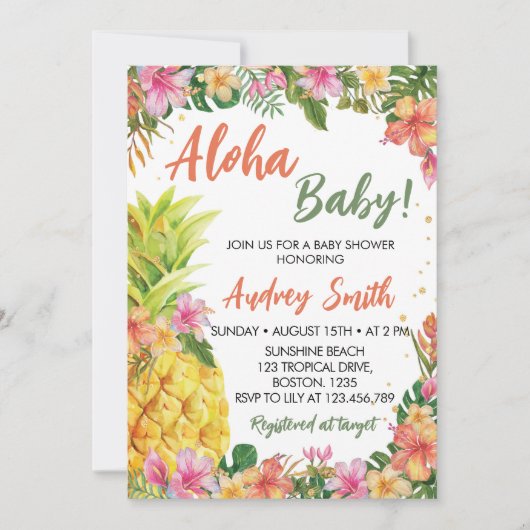 熱帯フローラサマーアロハベビーシャワー 招待状 (正面)