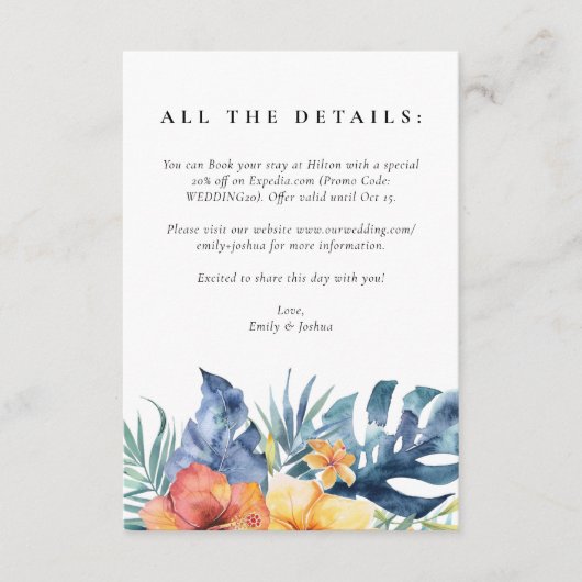 熱帯フローラサマーウォーター結婚カラー エンクロージャーカード (正面)