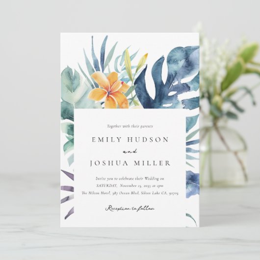 熱帯フローラサマーウォーター結婚カラー 招待状 (スタンド正面)