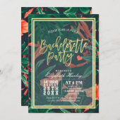 熱帯フローラシック金ゴールドフレームバチェロレッテ 招待状 (正面/裏面)