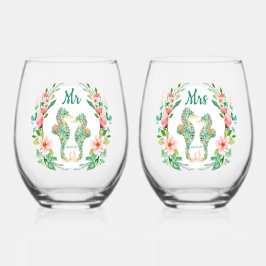 熱帯フローラシーホースミセス結婚ズ ステムなしワイングラス