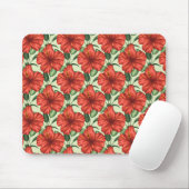 熱帯フローラシームレスパターン赤い花 マウスパッド (マウス)