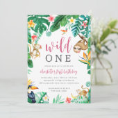 熱帯フローラジャングルアニマルズファースト誕生日 招待状 (スタンド正面)