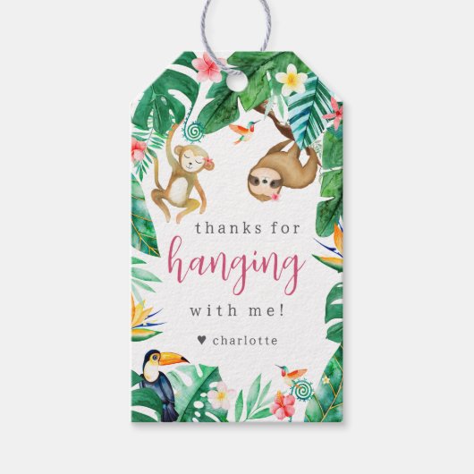 熱帯フローラジャングルアニマル子供の誕生日パーティー ギフトタグ (正面)