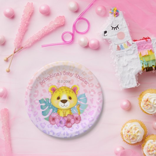 熱帯フローラジャングルヒョウ赤ちゃんシャワー ペーパープレート (パーティー)