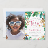 熱帯フローラジャングル動物子供の誕生日写真 招待状 (正面)