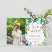 熱帯フローラジャングル動物子供の誕生日写真 招待状 (スタンド正面)