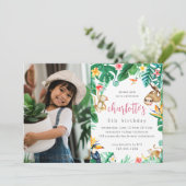 熱帯フローラジャングル動物子供の誕生日写真 招待状 (スタンド正面)
