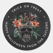 熱帯フローラスカルハロウィントリックまたはトリート ラウンドシール (正面)