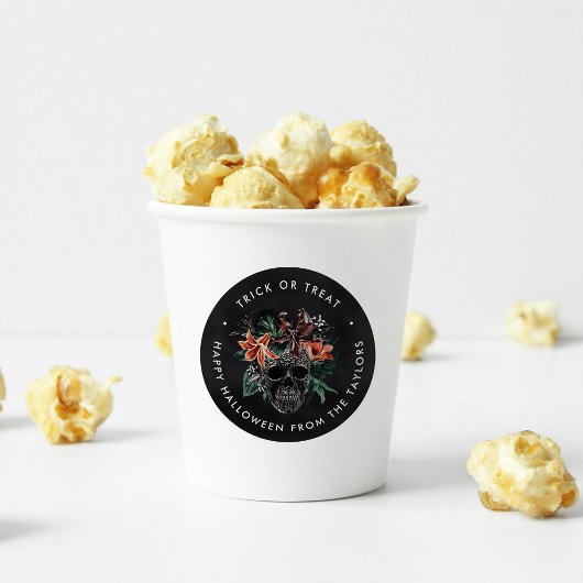 熱帯フローラスカルハロウィントリックまたはトリート ラウンドシール