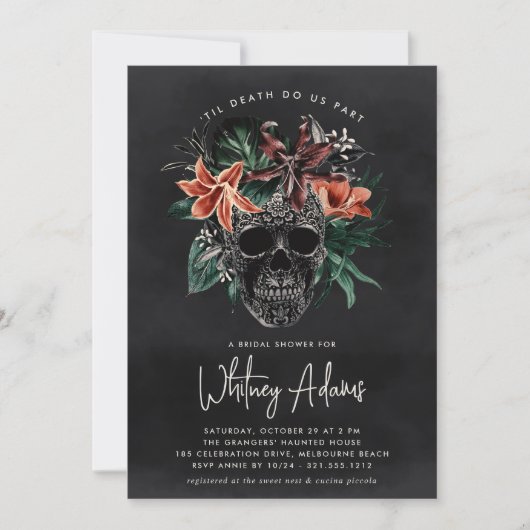 熱帯フローラスカルハロウィーンブライダルシャワー 招待状 (正面)