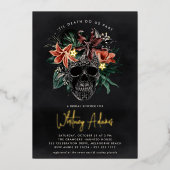熱帯フローラスカルハロウィーンブライダルシャワー 箔招待状 (正面)