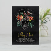 熱帯フローラスカルハロウィーンブライダルシャワー 箔招待状 (立ち正面)