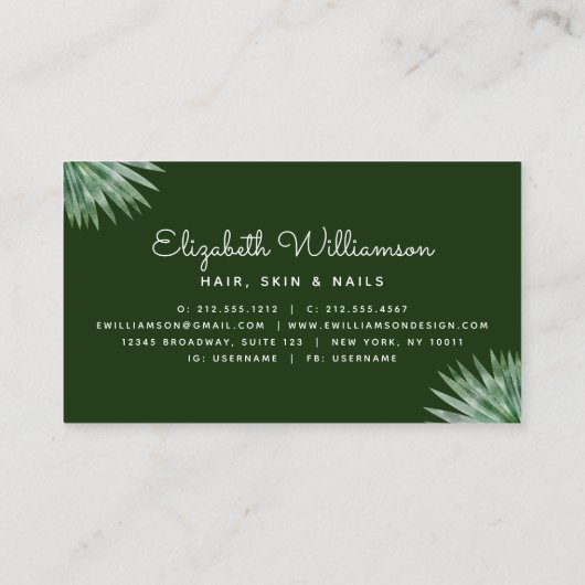 熱帯フローラスクリプトゴールドフォイルヘア美しいサロン 名刺 (裏面)