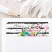 熱帯フローラストライプフラミンゴ結婚スデザイン ラベル (インサイチュ)