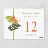 熱帯フローラテーブル番号カード | 緑とオレンジ ポストカード (裏面)