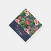 熱帯フローラネイビーピンクハイビスカスパーム結婚ズ スタンダードカクテルナプキン (角)