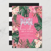 熱帯フローラネオンピンクガールベビーシャワー 招待状 (正面/裏面)
