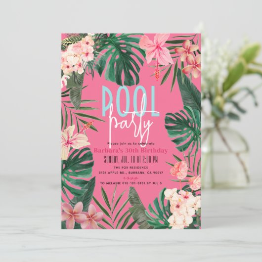 熱帯フローラネオン大人誕生日 招待状 (スタンド正面)