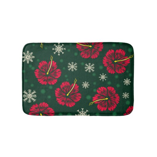 熱帯フローラハイビスカススノーフレークスクリスマス | バスマット (正面)