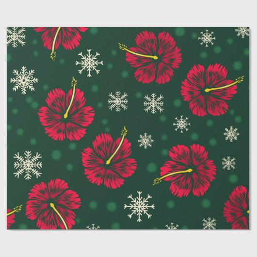熱帯フローラハイビスカススノーフレークスクリスマス | ラッピングペーパー (フラット)