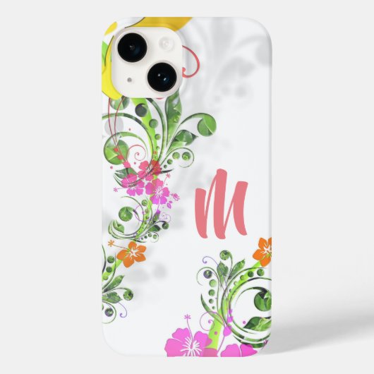 熱帯フローラハイビスカスピンクの緑の黄色の白 Case-Mate iPhoneケース (裏面)
