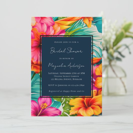 熱帯フローラハイビスカスブライダルシャワー 招待状 (スタンド正面)