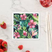 熱帯フローラハイビスカス&パーム葉ハワイアン スタンダードカクテルナプキン (インサイチュ)