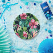 熱帯フローラハイビスカス&パーム葉ハワイアン ペーパープレート (パーティー)