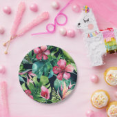 熱帯フローラハイビスカス&パーム葉ハワイアン ペーパープレート (パーティー)