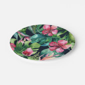 熱帯フローラハイビスカス&パーム葉ハワイアン ペーパープレート (アングル)