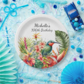 熱帯フローラハミングバード100誕生日 ペーパープレート (パーティー)