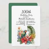 熱帯フローラハミングバード100誕生日 招待状 (正面/裏面)